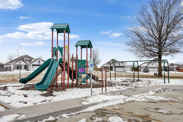 view of snow covered playground