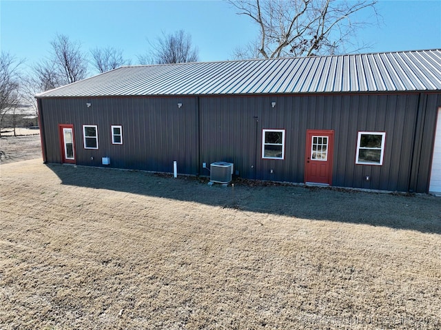 exterior space featuring central air condition unit