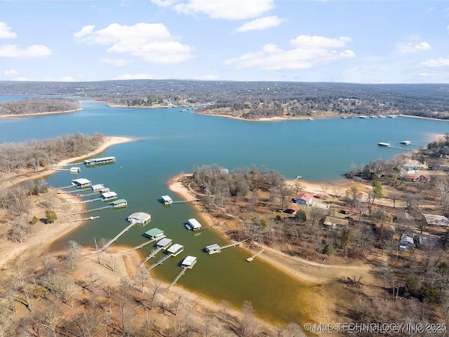 drone / aerial view featuring a water view