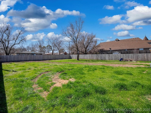 view of yard with a fenced backyard