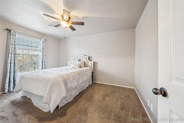 bedroom featuring ceiling fan and carpet flooring