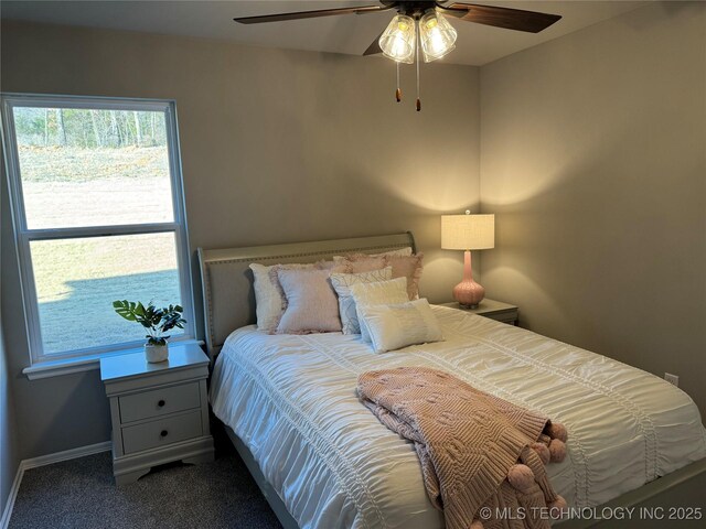 bedroom with carpet flooring and ceiling fan