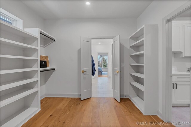 spacious closet featuring light wood-type flooring