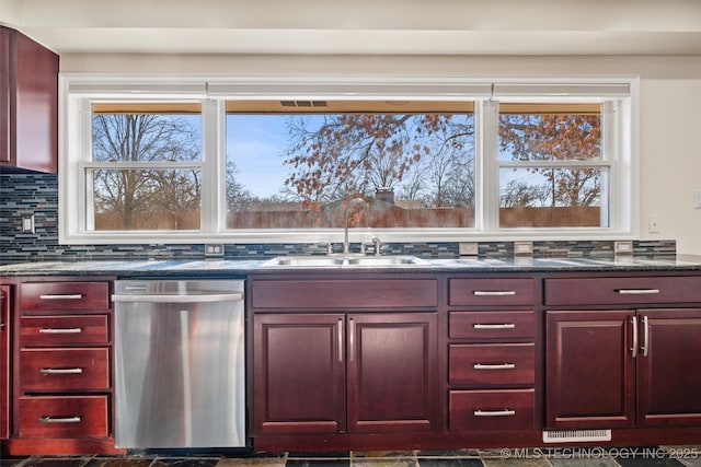 kitchen featuring sink, dishwasher, a wealth of natural light, and decorative backsplash