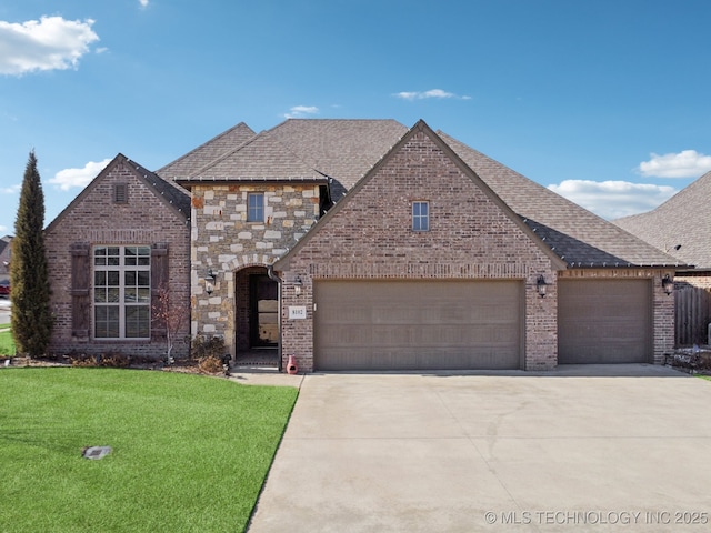 view of front facade featuring a garage and a front yard