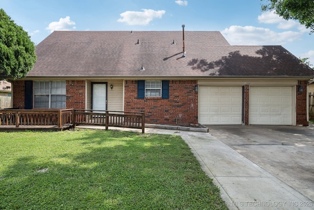 single story home with a front lawn and a garage