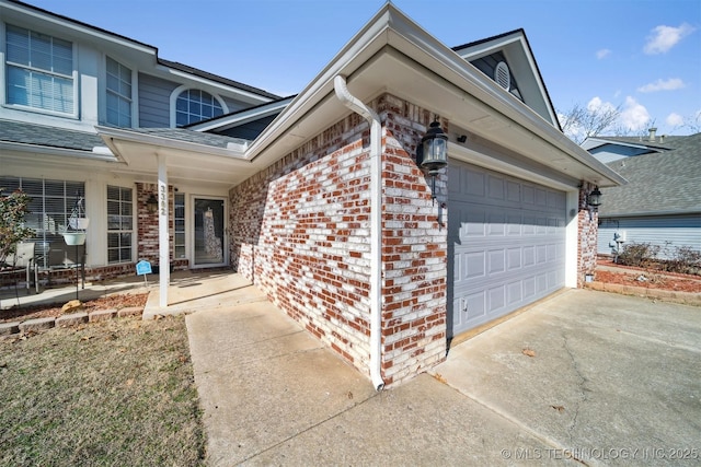 exterior space with a garage