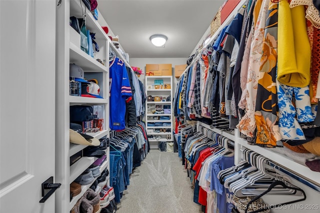 spacious closet featuring light colored carpet