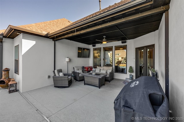 view of patio / terrace featuring ceiling fan and outdoor lounge area