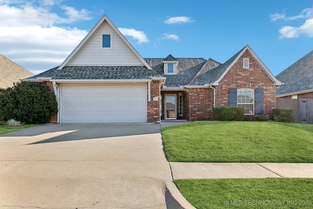 view of front of house featuring a front lawn and a garage