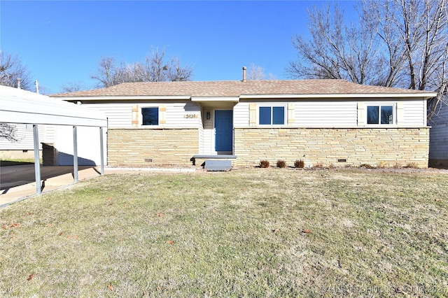 ranch-style house with a carport and a front lawn