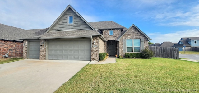 view of front of house with a garage and a front yard