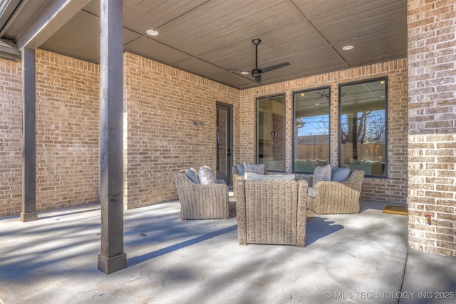 view of patio / terrace with ceiling fan and outdoor lounge area