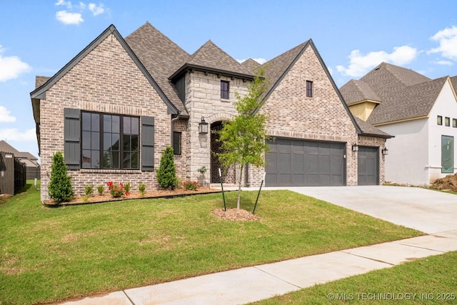 view of front of home featuring a garage and a front yard