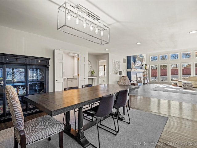 dining area with a healthy amount of sunlight and hardwood / wood-style flooring