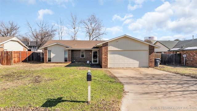 single story home with a garage and a front yard