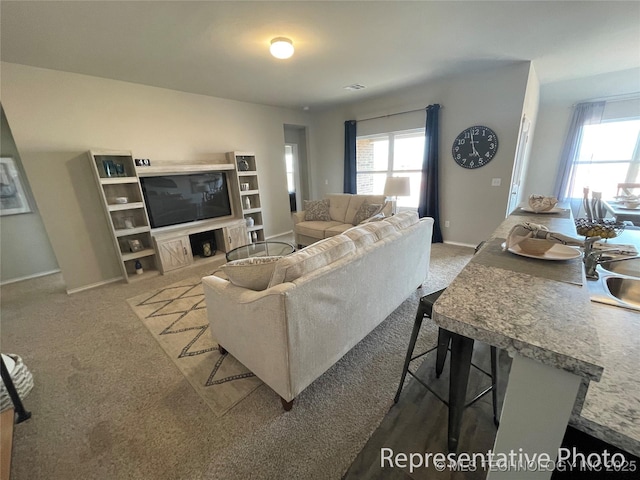 living room featuring carpet flooring