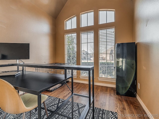 recreation room featuring lofted ceiling and dark wood-type flooring