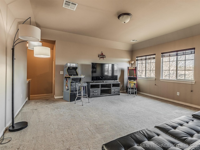 living room featuring carpet