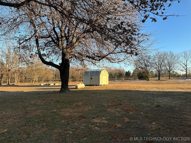 view of yard featuring a shed