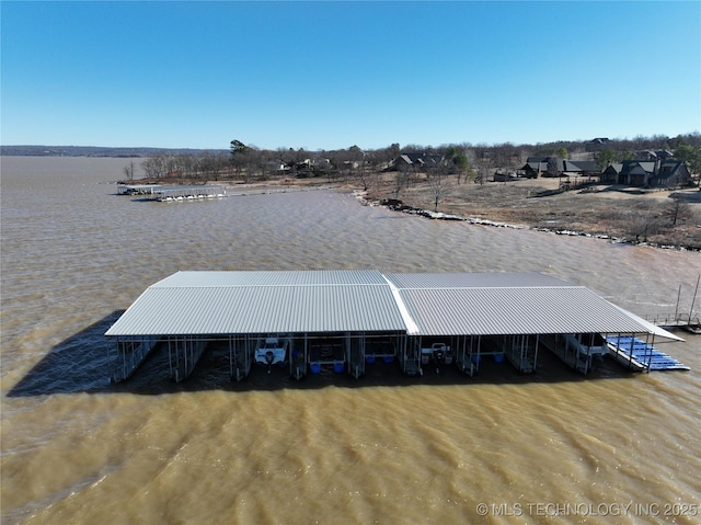 view of dock with a water view