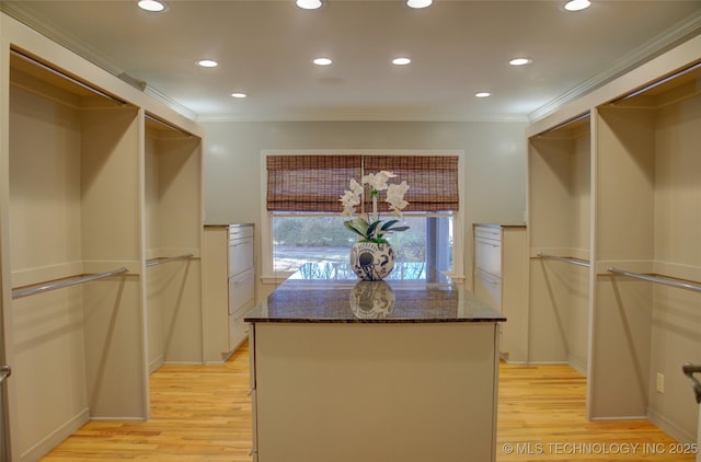 spacious closet featuring light hardwood / wood-style floors