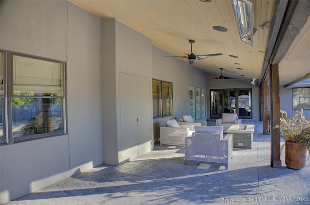 view of patio / terrace featuring ceiling fan and an outdoor hangout area