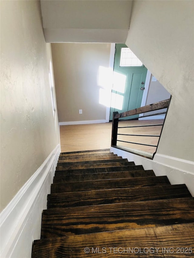 staircase featuring hardwood / wood-style flooring