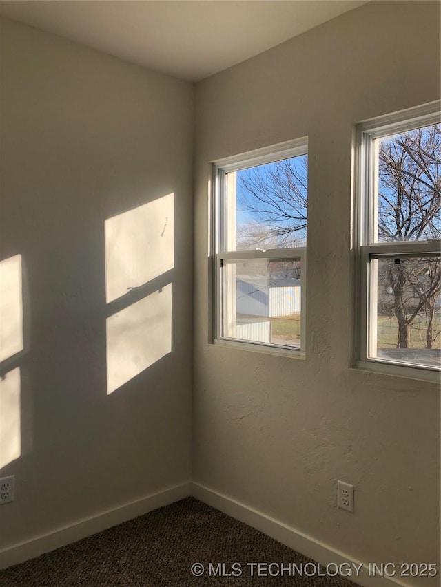 spare room featuring carpet flooring and a wealth of natural light