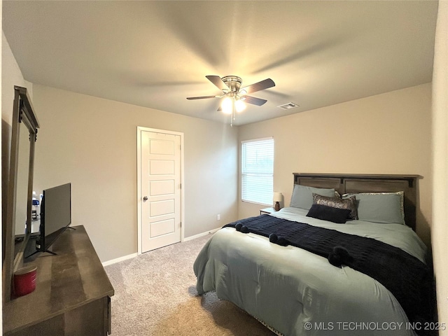 bedroom featuring carpet flooring and ceiling fan