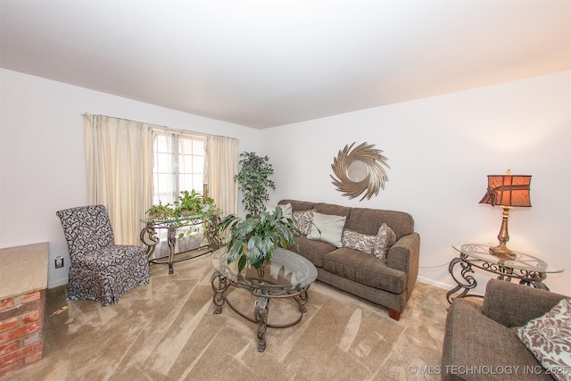 living room with light colored carpet