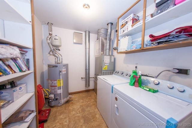 laundry area featuring washing machine and clothes dryer and water heater