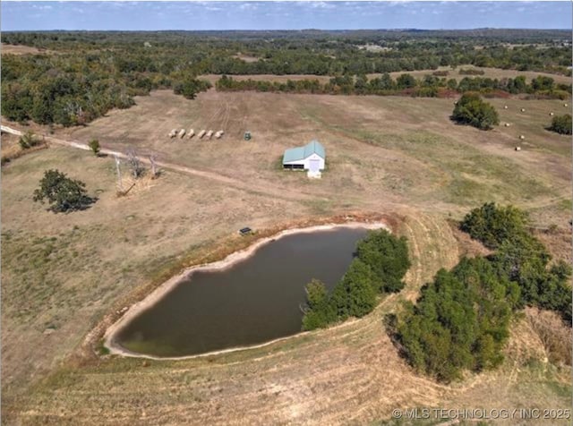 bird's eye view with a water view and a rural view