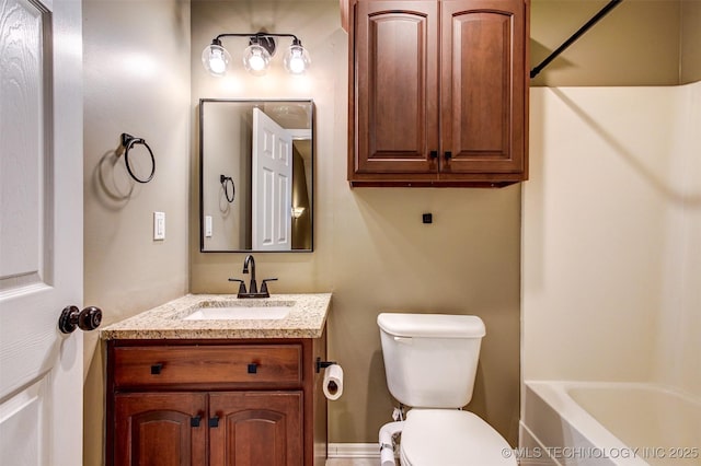 full bathroom with toilet, vanity, and shower / bathing tub combination