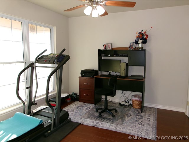 10500 W 123rd Rd, Oktaha, OK 74450 - office area featuring ceiling fan and dark hardwood / wood-style flooring