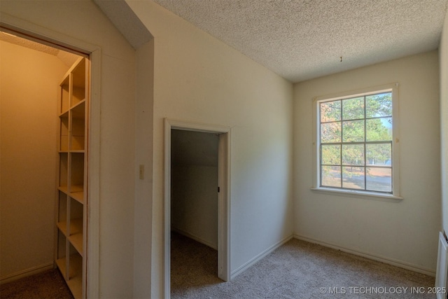 unfurnished bedroom with light carpet and a textured ceiling