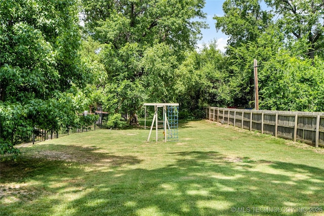 view of yard with a playground