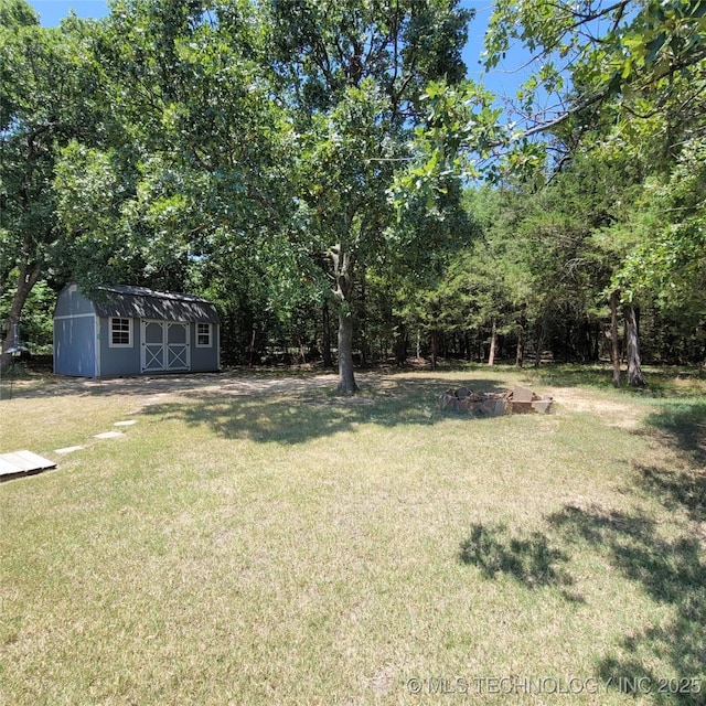 view of yard with a storage shed