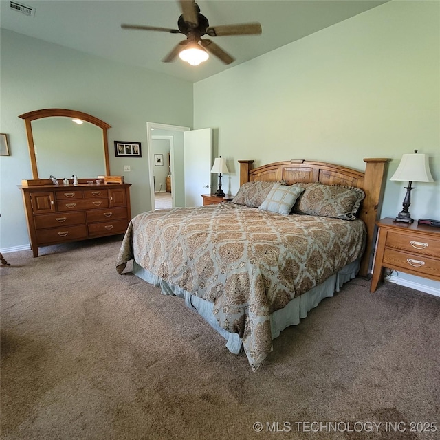 bedroom featuring ceiling fan and carpet floors