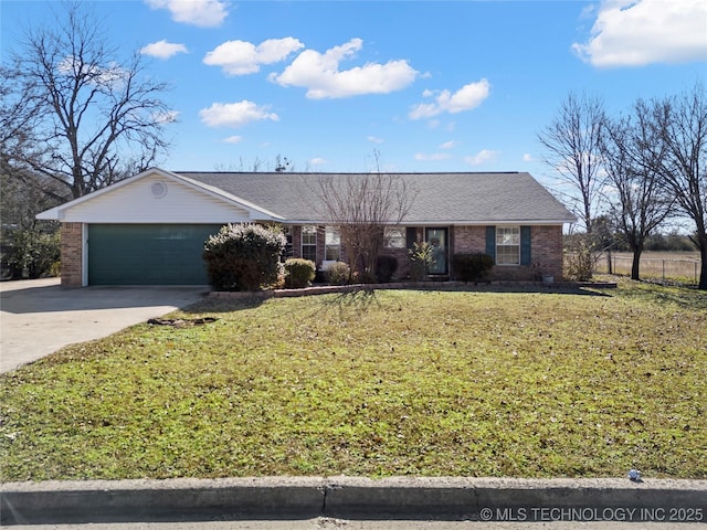 single story home with a front lawn and a garage