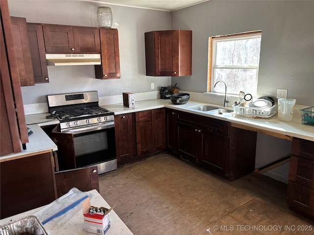 kitchen with sink and stainless steel range with gas stovetop