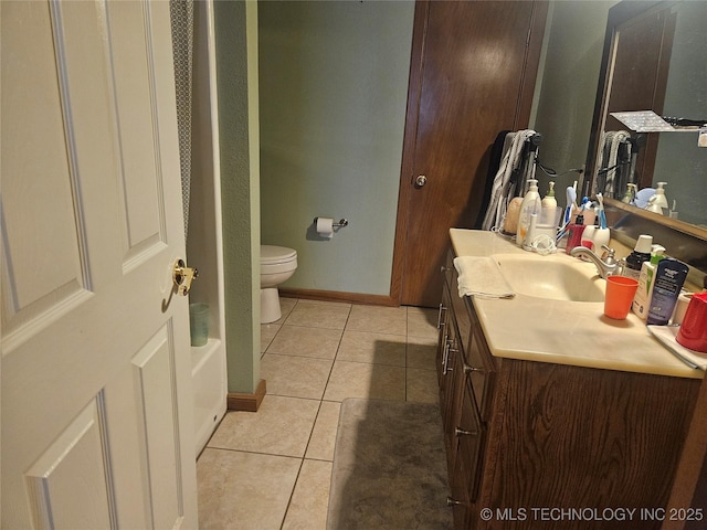 bathroom with tile patterned flooring, vanity, and toilet