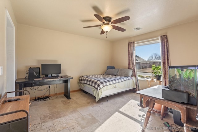 bedroom featuring ceiling fan