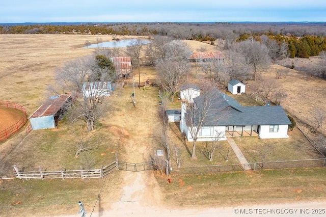 drone / aerial view with a rural view and a water view