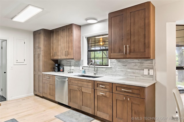 kitchen featuring a sink, a wealth of natural light, decorative backsplash, and dishwasher