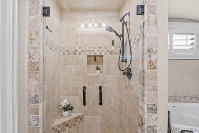 bathroom with a stall shower