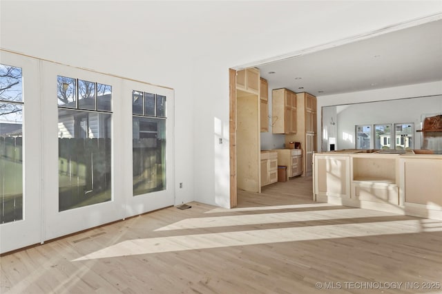 interior space featuring light hardwood / wood-style floors and vaulted ceiling