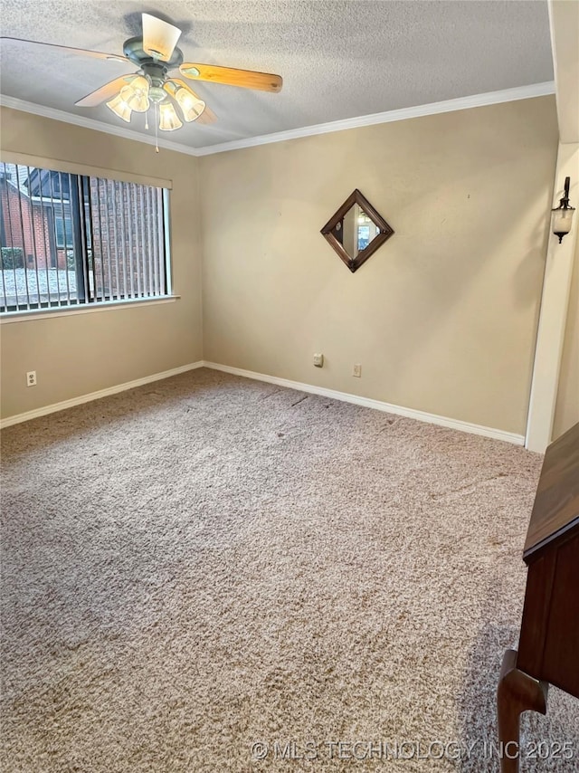 unfurnished room featuring ceiling fan, carpet, and a textured ceiling