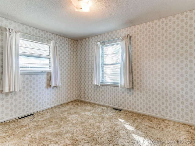 carpeted spare room with a textured ceiling