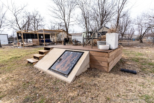 view of storm shelter